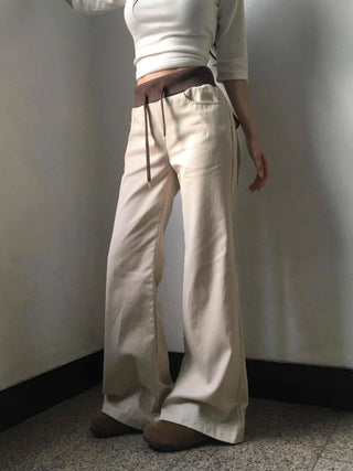 Low-Rise Drawstring Wide Slacks Pants