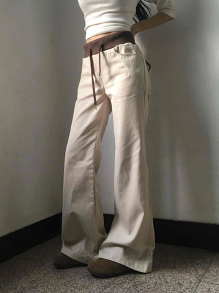 Low-Rise Drawstring Wide Slacks Pants