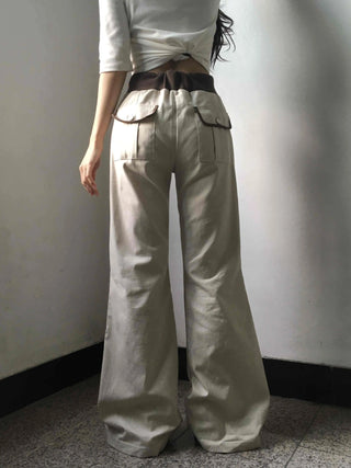 Low-Rise Drawstring Wide Slacks Pants