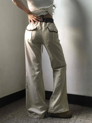 Low-Rise Drawstring Wide Slacks Pants