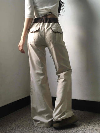 Low-Rise Drawstring Wide Slacks Pants