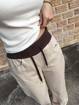 Low-Rise Drawstring Wide Slacks Pants
