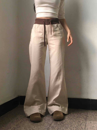 Low-Rise Drawstring Wide Slacks Pants