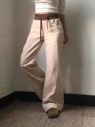 Low-Rise Drawstring Wide Slacks Pants