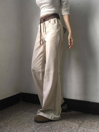 Low-Rise Drawstring Wide Slacks Pants
