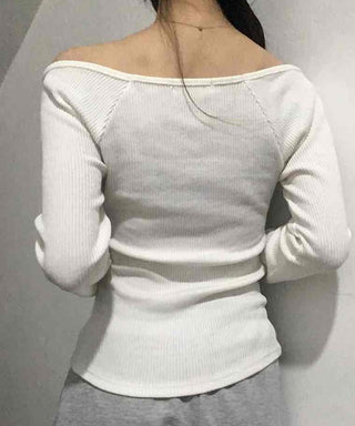 Delicate Fit Slim Off-Shoulder Ribbed Long Sleeve T-Shirt