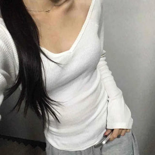 Delicate Fit Slim Off-Shoulder Ribbed Long Sleeve T-Shirt