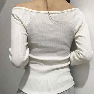 Delicate Fit Slim Off-Shoulder Ribbed Long Sleeve T-Shirt