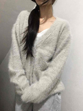Fuzzy Texture Oversized V-Neck Fur Cardigan