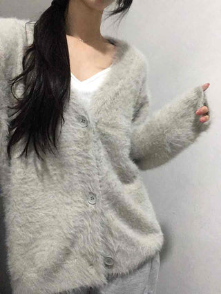 Fuzzy Texture Oversized V-Neck Fur Cardigan