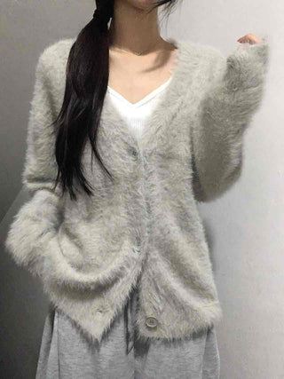 Fuzzy Texture Oversized V-Neck Fur Cardigan