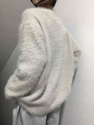 Fuzzy Texture Oversized V-Neck Fur Cardigan