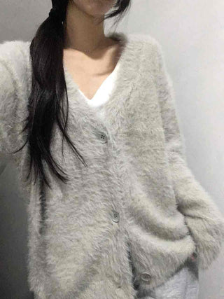 Fuzzy Texture Oversized V-Neck Fur Cardigan