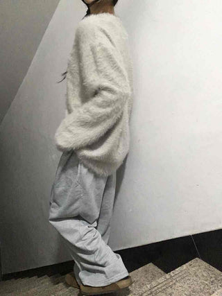 Fuzzy Texture Oversized V-Neck Fur Cardigan