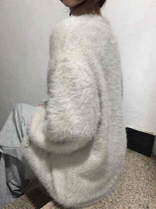 Fuzzy Texture Oversized V-Neck Fur Cardigan