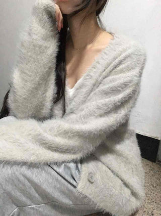 Fuzzy Texture Oversized V-Neck Fur Cardigan