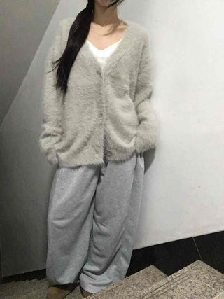 Fuzzy Texture Oversized V-Neck Fur Cardigan