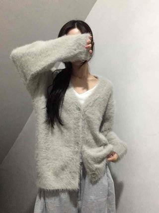 Fuzzy Texture Oversized V-Neck Fur Cardigan