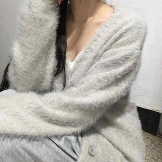 Fuzzy Texture Oversized V-Neck Fur Cardigan