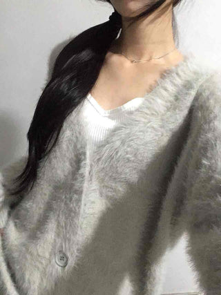 Fuzzy Texture Oversized V-Neck Fur Cardigan