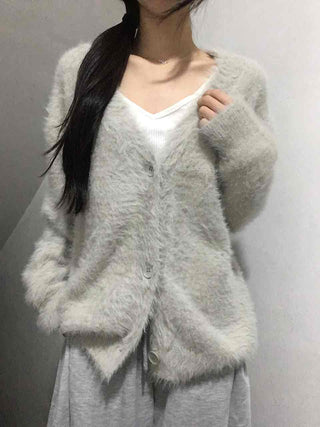 Fuzzy Texture Oversized V-Neck Fur Cardigan