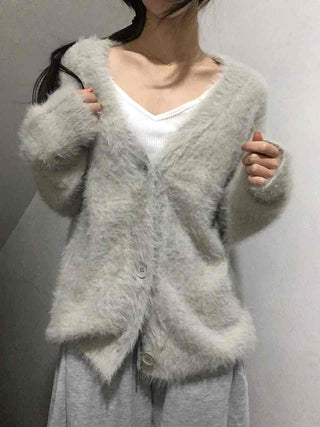 Fuzzy Texture Oversized V-Neck Fur Cardigan