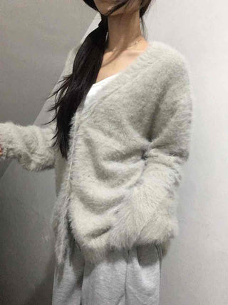 Fuzzy Texture Oversized V-Neck Fur Cardigan