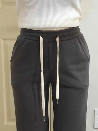 Minimal Drawstring Semi Bootcut Fleece-Lined Jogger Pants