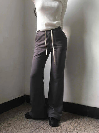 Minimal Drawstring Semi Bootcut Fleece-Lined Jogger Pants