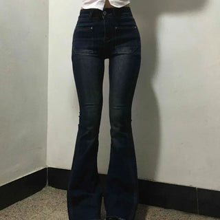 High-Waisted Elastic Slim Bootcut Denim Pants