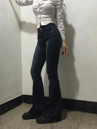 High-Waisted Elastic Slim Bootcut Denim Pants