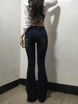 High-Waisted Elastic Slim Bootcut Denim Pants
