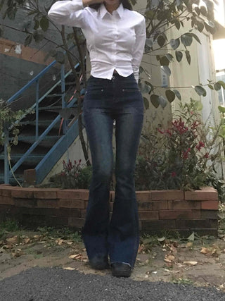 High-Waisted Elastic Slim Bootcut Denim Pants
