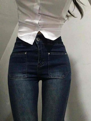 High-Waisted Elastic Slim Bootcut Denim Pants