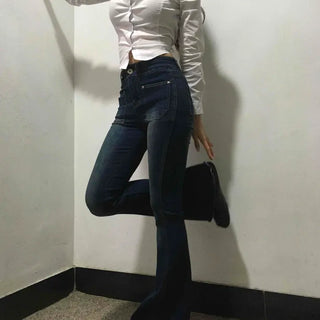 High-Waisted Elastic Slim Bootcut Denim Pants