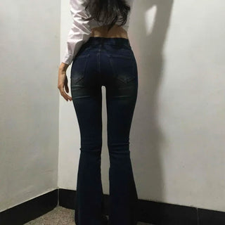 High-Waisted Elastic Slim Bootcut Denim Pants