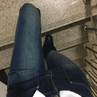 High-Waisted Elastic Slim Bootcut Denim Pants