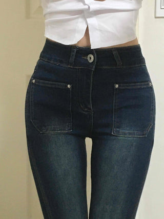 High-Waisted Elastic Slim Bootcut Denim Pants