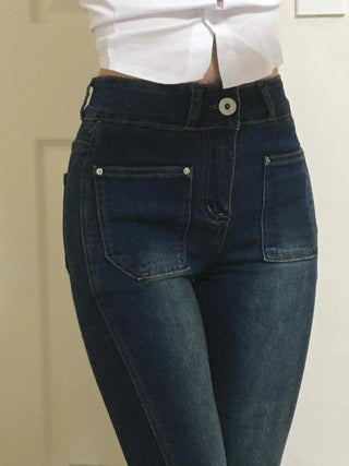 High-Waisted Elastic Slim Bootcut Denim Pants