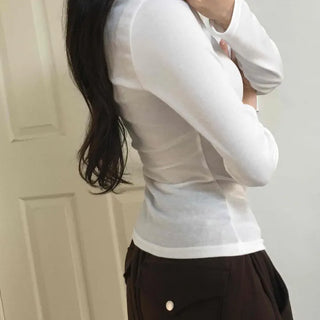Soft Side Shirred Slim Fit V-Neck Long Sleeve T-Shirt