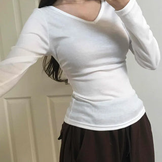 Soft Side Shirred Slim Fit V-Neck Long Sleeve T-Shirt