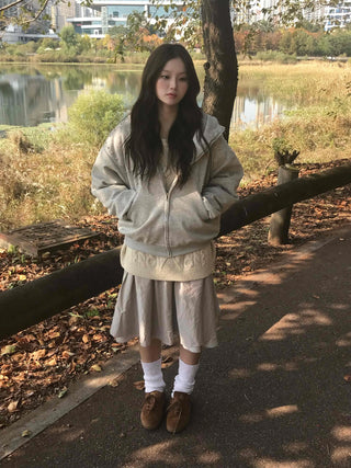 Daily Studded Loose Fit Zip-Up Hoodie