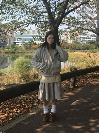 Daily Studded Loose Fit Zip-Up Hoodie