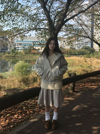 Daily Studded Loose Fit Zip-Up Hoodie
