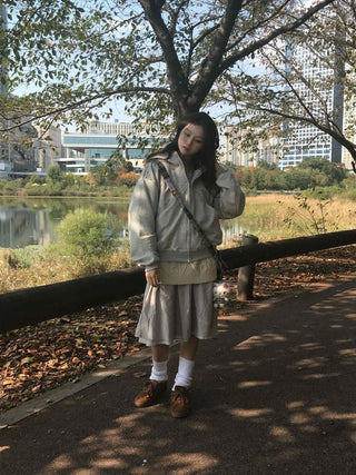 Daily Studded Loose Fit Zip-Up Hoodie
