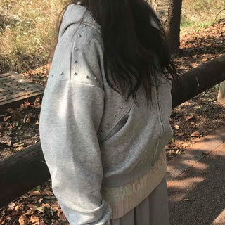 Daily Studded Loose Fit Zip-Up Hoodie