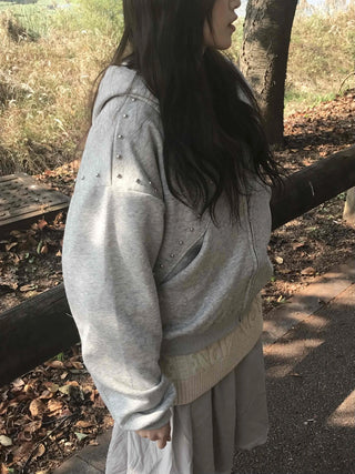 Daily Studded Loose Fit Zip-Up Hoodie