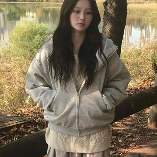Daily Studded Loose Fit Zip-Up Hoodie