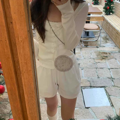 Sweet Feminine Corset Slit Long Sleeve T-shirt