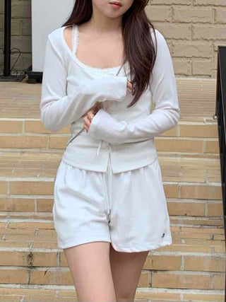 Sweet Feminine Corset Slit Long Sleeve T-shirt